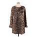 Lady Noiz Casual Dress - Mini Crew Neck Long sleeves: Brown Leopard Print Dresses - Women's Size Medium