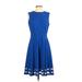 Calvin Klein Casual Dress - A-Line High Neck Sleeveless: Blue Solid Dresses - Women's Size 4