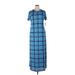 Lularoe Casual Dress - Midi High Neck Short sleeves: Blue Grid Dresses - New - Women's Size X-Large