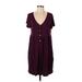 Lularoe Casual Dress - Mini V Neck Short sleeves: Burgundy Solid Dresses - Women's Size Small