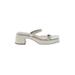 Charles & Keith Sandals: Slide Chunky Heel Casual Ivory Print Shoes - Women's Size 37 - Open Toe