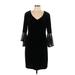 Connected Apparel Casual Dress - Sheath V Neck 3/4 sleeves: Black Print Dresses - Women's Size 12