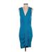 Kenneth Cole New York Casual Dress - Party V-Neck Sleeveless: Blue Solid Dresses - Women's Size Small