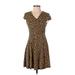 Lark & Ro Casual Dress - Mini V-Neck Short sleeves: Yellow Leopard Print Dresses - Women's Size Small