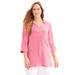 Plus Size Women's Pucker Cotton V-Neck Placket Blouse by Catherines in Pink Tropic (Size 0X)