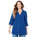 Plus Size Women's Pucker Cotton V-Neck Placket Blouse by Catherines in Dark Sapphire (Size 0X)