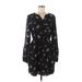 Simply Vera Vera Wang Casual Dress - Mini V Neck Long sleeves: Black Print Dresses - Women's Size Medium