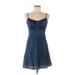 Hollister Casual Dress - Mini V Neck Sleeveless: Blue Solid Dresses - Women's Size Medium