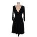 Tart Cocktail Dress - A-Line V Neck 3/4 sleeves: Black Solid Dresses - Women's Size Medium