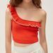 Urban Outfitters Tops | New Urban Outfitters Orange Molly Ruffle One Shoulder Crop L | Color: Orange/White | Size: L