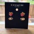 Coach Jewelry | Coach Earring Studs Strawberry And Signature C Monogram With Faux Pearl Gold | Color: Gold/Pink | Size: Os