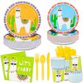 DYLIVeS 168PCS Llama Party Supplies, Llama Birthday Party Decorations Alpaca Cactus Party Favors Disposable Tableware Set for Girls and Boys - 9" Plates, 7" Plates, Cups, Napkins, Cutlery (Serves 24)