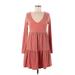 Wild Fable Casual Dress - Mini Plunge Long sleeves: Pink Solid Dresses - Women's Size Medium