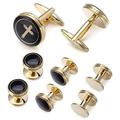 Men's Cufflinks 6 Stud Cufflinks Set Gold Round Enamel Cross Cufflinks Men's Wedding Gift with Box (A Same size)