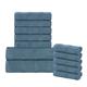 SUPERIOR 100% Turkish Cotton 500 GSM 12-Piece Towel Set, Includes 4 Face, 4 Hand, and 4 Bath Towel for Quick-Dry, Shower, Bathroom Spa Basics, Home Essentials, Plush Soft Ribbed Design, Denim Blue
