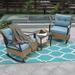 3pc Rocking Chairs & Table Sets, Rattan Frame Conversation Sets with Steel Coffee Table and Cushions, Patio Lounge Sets