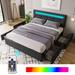 Queen Size Gray Platform Bed Frame with Four Storage Drawers, LED Lights, and Adjustable Headboard, Adding A Modern Style