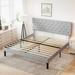 A Minimalist Style Queen Size Gray Platform Bed Frame with Solid Wood Support and Adjustable Headboard for Easy Installation