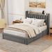 Queen Size Gray Padded Platform Bed Frame with Storage Headboard and USB Interface, As Well As Three Storage Drawers