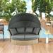 Patio Furniture Set, Round Outdoor Daybed, Water Resistant Canopy Loveseat Set with Wicker Rattan Frame and 4 Pillows