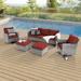 Latitude Run® Etna 5 Piece Rattan Sofa Seating Group w/ Cushions Metal in Red/Gray | 29.1 H x 72.1 W x 29.1 D in | Outdoor Furniture | Wayfair