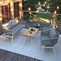 Bay Isle Home™ Postfield 4 - Person Outdoor Seating Group w/ Cushions Wood/Metal/Natural Hardwoods in Gray/White | Wayfair