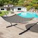 Arlmont & Co. Sharat Double Camping Hammock w/ Stand, Polyester in Gray | 120 H x 55 W x 75 D in | Wayfair EE2FE588972A4C7F85D854B178AAB8C2