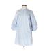 Zara Basic Casual Dress - Mini Mock 3/4 sleeves: Blue Stripes Dresses - Women's Size X-Small