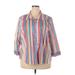 IZOD Long Sleeve Button Down Shirt: Blue Stripes Tops - Women's Size 3X