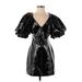 A.L.C. Cocktail Dress - Mini Plunge Short Sleeve: Black Print Dresses - New - Women's Size 4