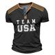 Team USA Men's Vintage Street Style 3D Print Henley Shirt Waffle T Shirt Sports Outdoor Casual Holiday T shirt Black Navy Blue Brown Short Sleeve Henley Shirt Spring Summer Clothing