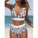 Damen Badeanzug Bikinis 2 Stück Normal Bademode Rückenfrei Print Leopard-Druck V-Wire Ausschnitt Tropisch Strandbekleidung Badeanzüge