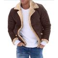 Men's Faux Fur Flannel Fleece Jacket School Wear Wearproof Winter Solid / Plain Color Faux Leather Comfort Lapel Regular Black Brown Coffee Jacket