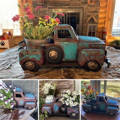 Creative Retro Green Small Truck Flower Pot Flower Plants Succulent Planter, Potted Plants Flower Pot Ornament Resin Statue Planter Cactus Desk Plant Pots for Home Garden Outdoor Decor