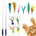 Gpoty 10 Pcs Cat Toys Set Cat Wand Toys Interactive Cat Feather Wand Retractable Cat Wand Toy Natural Feather Teaser Replacements Telescopic Cat Fishing Pole Toy for Cats Play Exercise