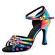 Women's Latin Shoes Dance Shoes Indoor Performance ChaCha Sparkling Shoes Heel Flower High Heel Peep Toe Cross Strap Adults' Rainbow