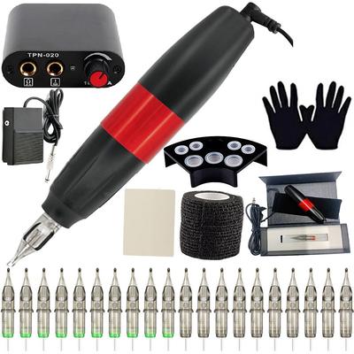 Professional Rotary Tattoo Kit -Basekey Tattoo Pen Machine Kit 20 Pcs Cartridge Needles Mini Power Supply Iron Foot Pedal