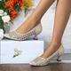 Women's Heels Wedding Shoes Dress Shoes Wedding Party Rhinestone Kitten Heel Low Heel Pointed Toe Elegant Microbial Leather Loafer Silver Black Gold