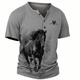 Graphic Horse Faith Classic Casual Men's 3D Print T shirt Tee Henley Shirt Tee Top Sports Outdoor Holiday Going out T shirt Blue Khaki Gray Short Sleeve Henley Shirt Spring Summer Clothing Apparel