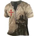 Graphic Knights Templar Fashion Designer Basic Men's 3D Print Henley Shirt Short Sleeve Shirt T shirt Tee Tee Top Street Casual Vacation T shirt Black Light Brown Brown Short Sleeve Henley Shirt