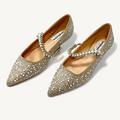 Women's Heels Wedding Shoes Dress Shoes Sparkling Shoes Wedding Party Rhinestone Flat Heel Stiletto Pointed Toe Elegant Fashion Microbial Leather Loafer Flat 0.39 IN Heeled 2.75 IN Heeled 3.54 IN