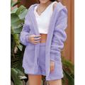 Women's Fleece Fluffy Fuzzy Warm Pajamas Sets Pure Color Warm Fashion Soft Home Daily Bed Polyester Warm Hoodie Long Sleeve Tank Top Shorts Hoodie Fall Winter Deep Purple off white