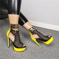 Damen Sandalen Stiefel Stilettos Plateausandalen Sandalen Stiefel Sommerstiefel Nieten Plateau High Heel Stilettoabsatz Peep Toe Gelb Weiß Schwarz Sandalen