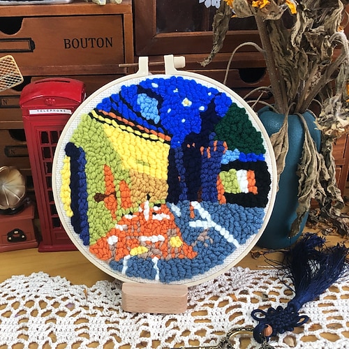 1 Set DIY Strickstick-Kit süßes Tiermuster DIY Basis Starter Stickübung Set mit Stickrahmen Farbigen Fäden Nadeln Anleitungen kreatives Basis Stickset für Weihnachtsgeschenk Image