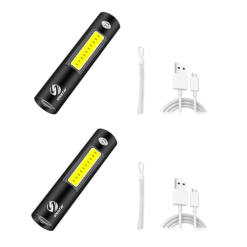 2 Packungen Mini-LED-Taschenlampe, USB, wiederaufladbar, 3 Beleuchtungsmodi, wasserdichte Taschenlampe, Teleskop-Zoom, stilvoller tragbarer Anzug für Nachtbeleuchtung Image