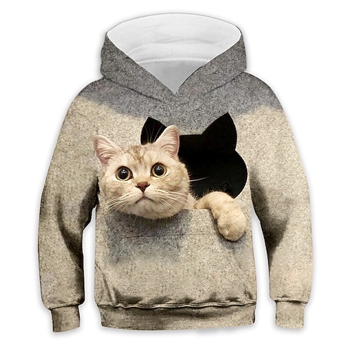 Kinder Mädchen Jungen Kapuzenpullover Pullover Tier Katze Langarm Tasche Kinder Top Lässiger Kapuzenpullover bezaubernd täglich weiß gelb blau Herbst 7–13 Jahre Image
