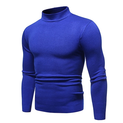 Herren Pullover Strickpullover Gerippt Stricken Standard Strick Glatt Stehkragen Basic warm halten Freizeitskleidung Ausgehen Bekleidung Herbst Winter Wein Schwarz M L XL