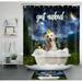 Funny Words Star Space Cute Pet Dog in Bathtub Shower Curtain Set Bathroom Decor