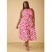 Plus Size Printed Linen Blend A Line Dress