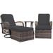 WangSiDun 5-Piece Patio Wicker Bistro Furniture Set Outdoor Conversation Swivel Rocking Chairs Set with Side Table and 2 Ottomans Gray